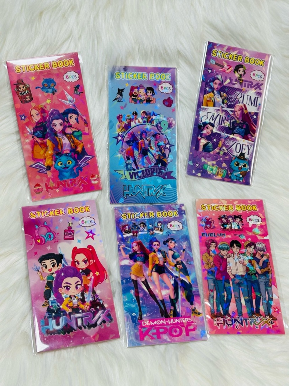 Bundle of 6 K-Pop Sticker Book (each book has 6 sheets) - Pink & Blue Assorted